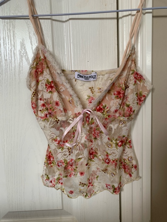 Princess Polly Tops - Princess Polly Sheer Floral Lace Cami in Pink & Cream